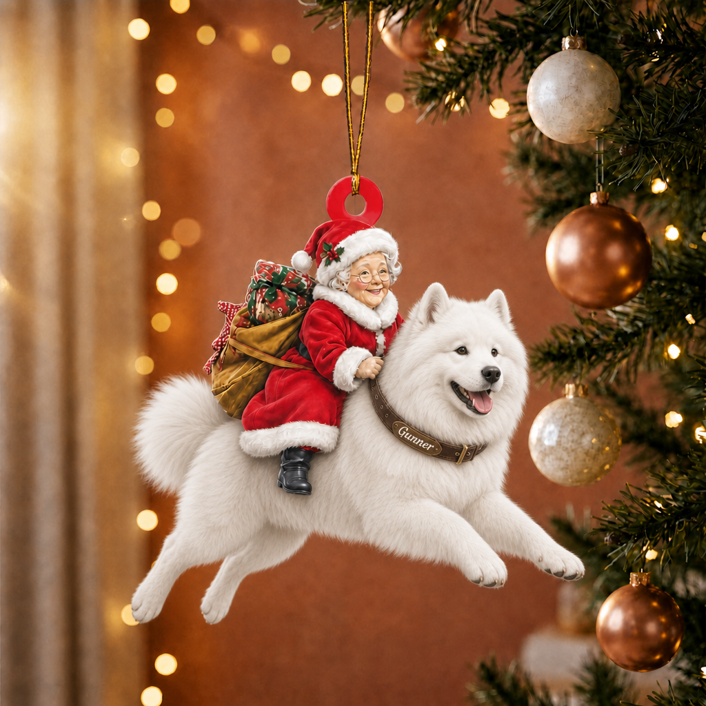Dog & Mrs. Claus Ornament – Personalized Name