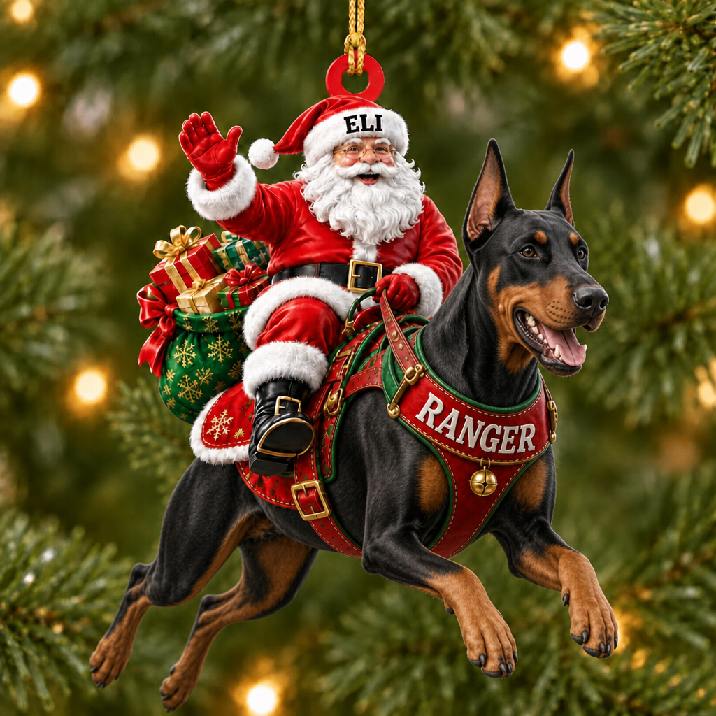 Flying High With Santa – Custom Name Dog Ornament