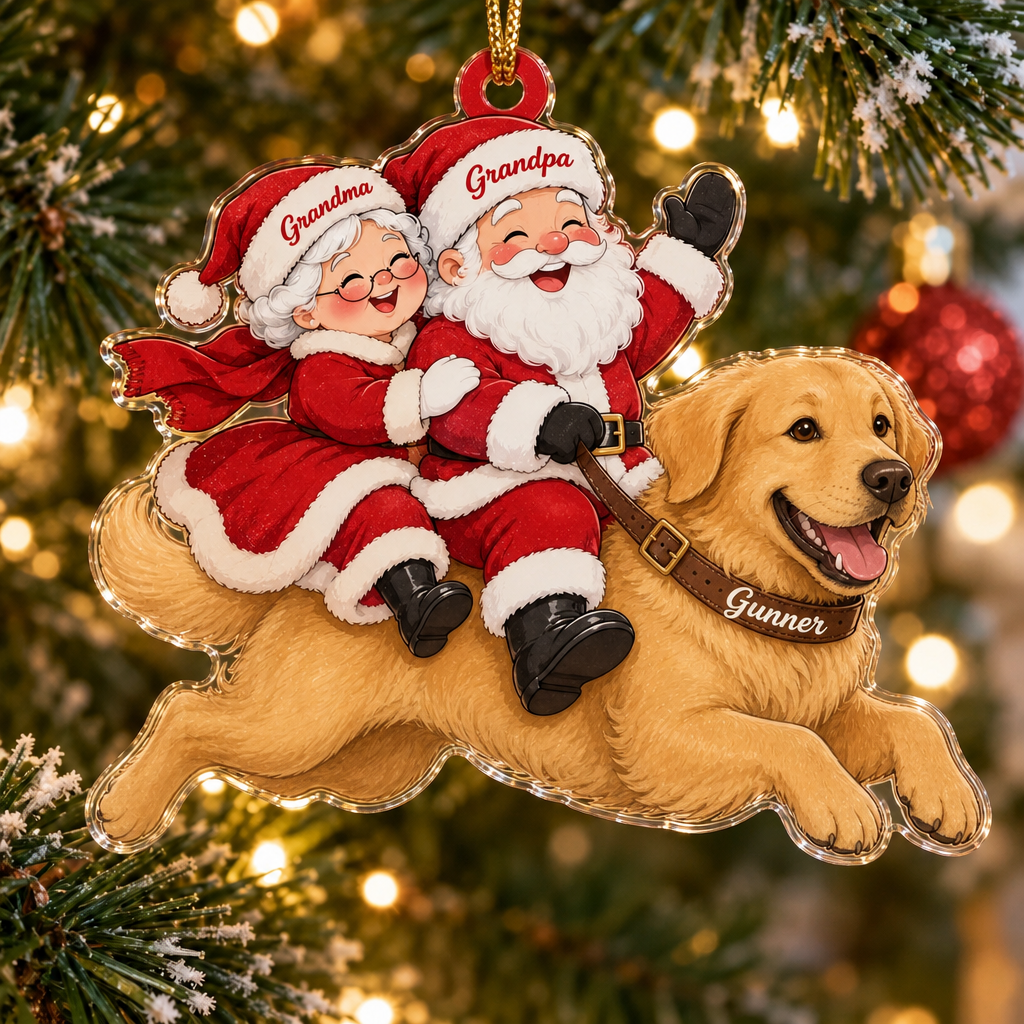Santa and Mrs Claus Custom Name Dog Ornament