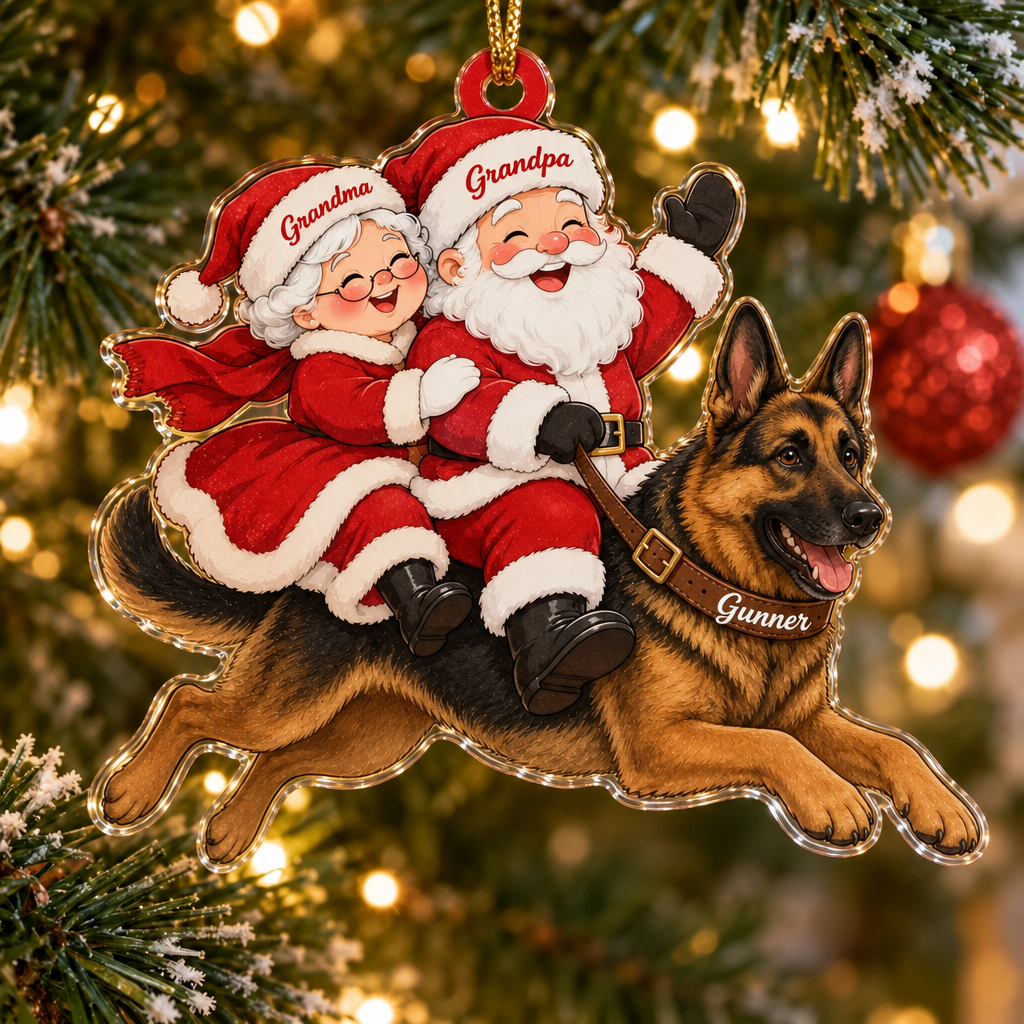 Santa and Mrs Claus Custom Name Dog Ornament