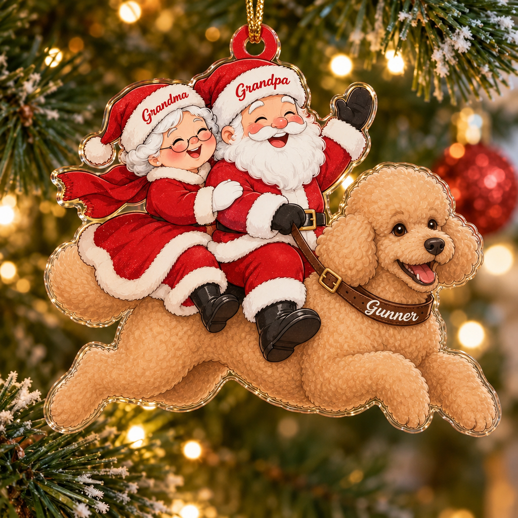 Santa and Mrs Claus Custom Name Dog Ornament