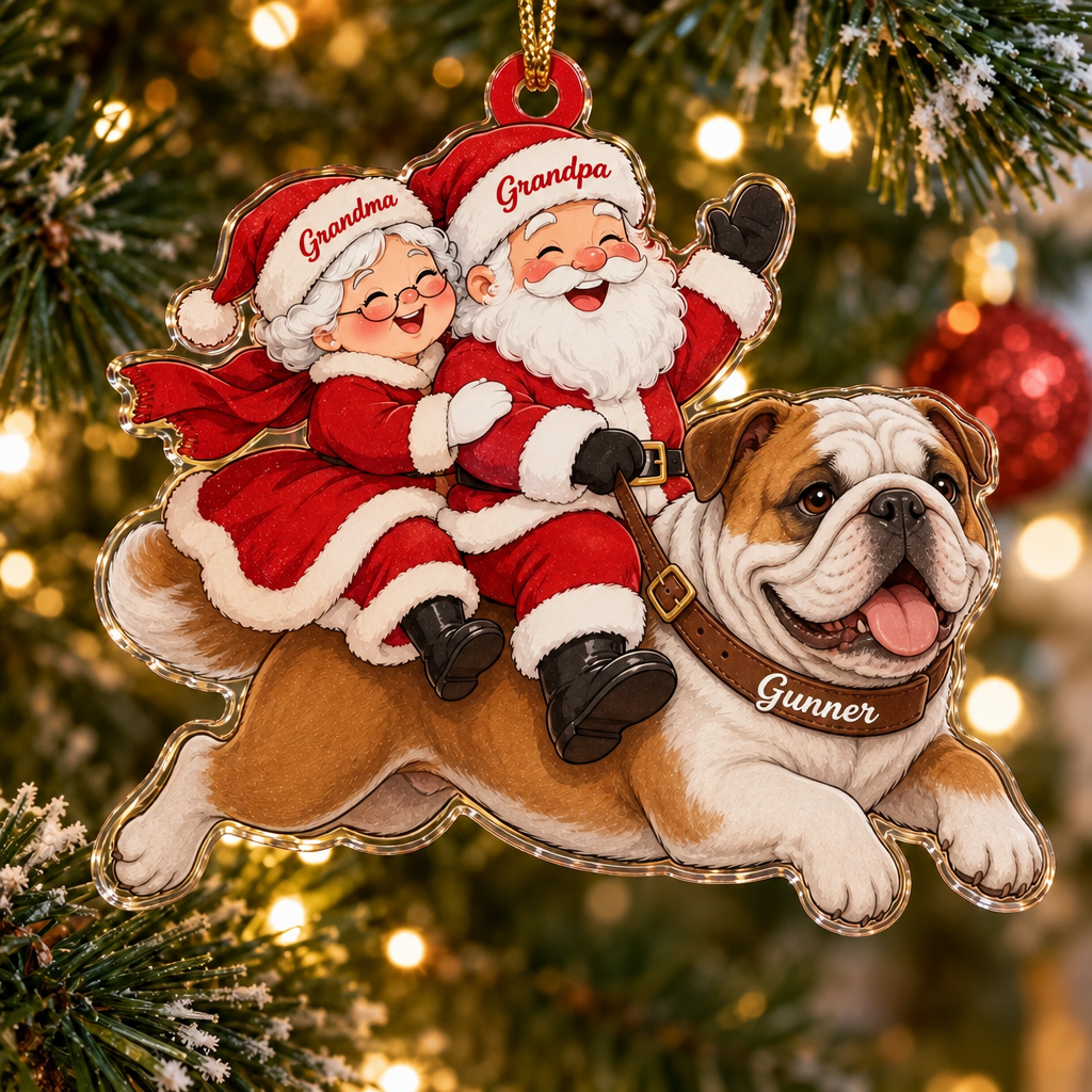 Santa and Mrs Claus Custom Name Dog Ornament