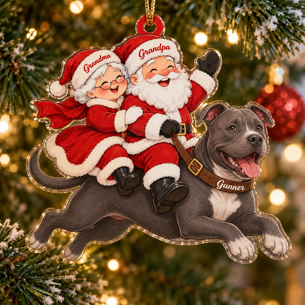Santa and Mrs Claus Custom Name Dog Ornament