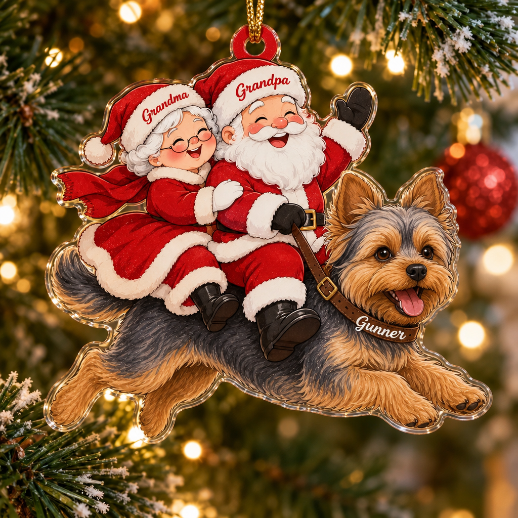 Santa and Mrs Claus Custom Name Dog Ornament