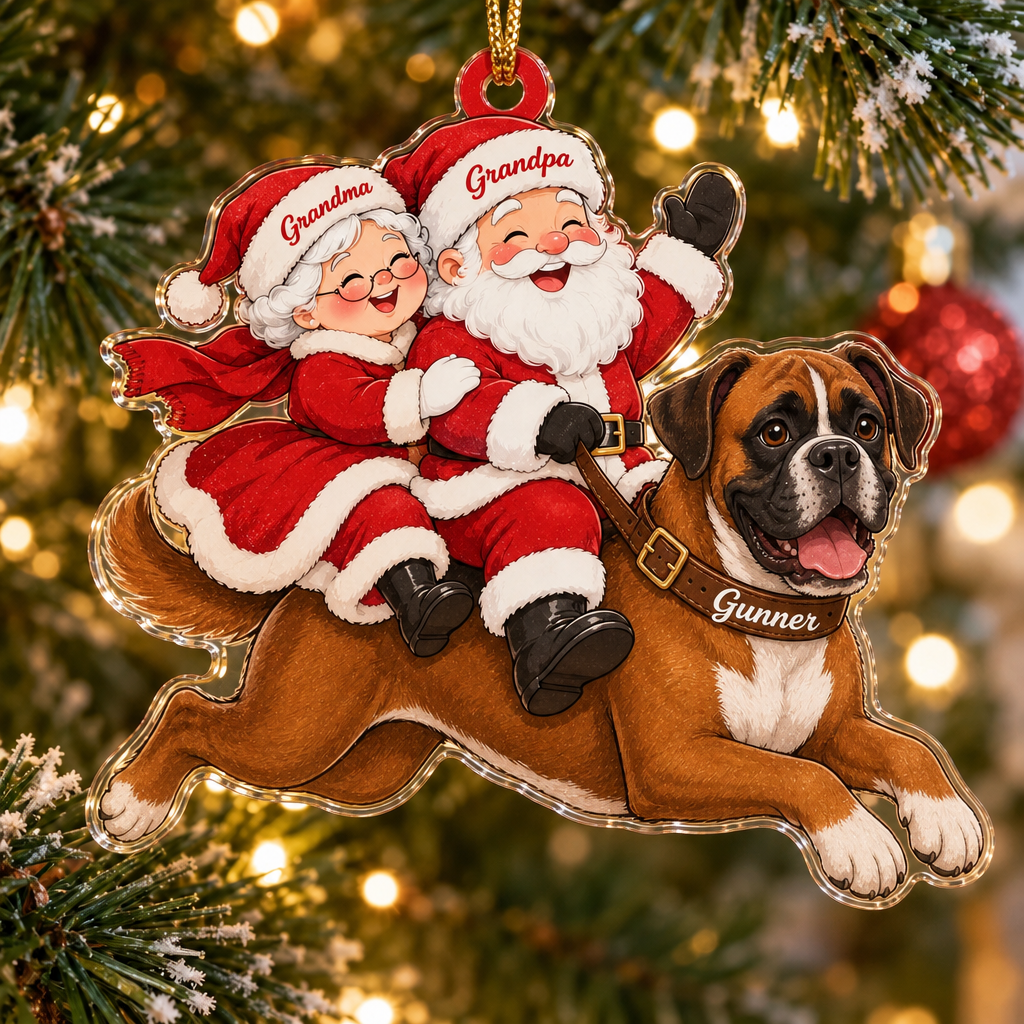 Santa and Mrs Claus Custom Name Dog Ornament