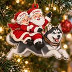 Santa and Mrs Claus Custom Name Dog Ornament
