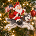 Stars and Stripes Santa Custom Name Dog Ornament