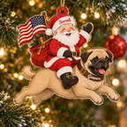 Stars and Stripes Santa Custom Name Dog Ornament