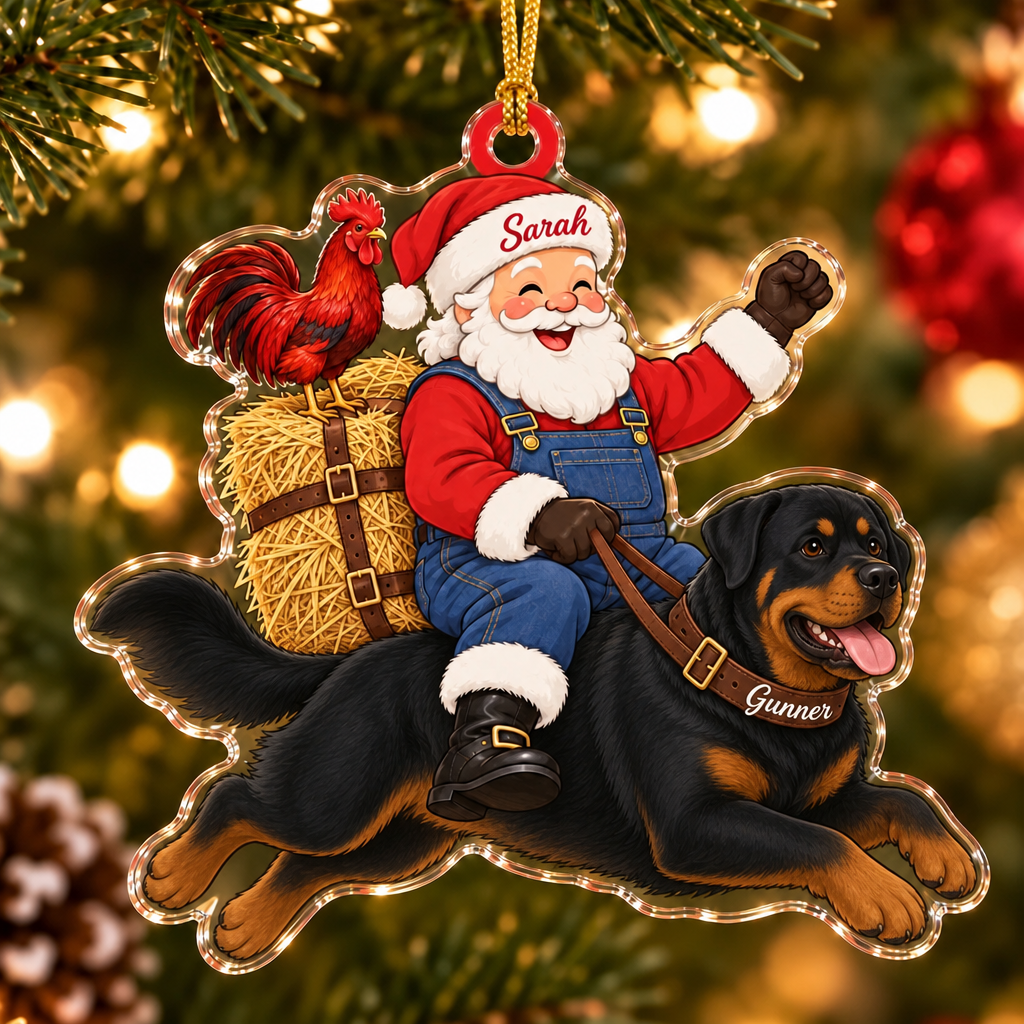 Farmhouse Santa Custom Name Dog Ornament