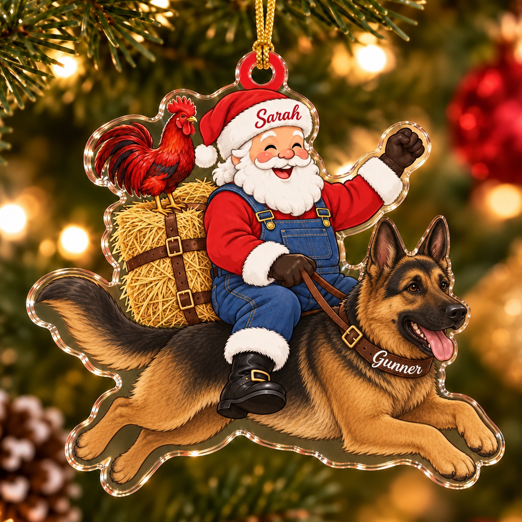 Farmhouse Santa Custom Name Dog Ornament