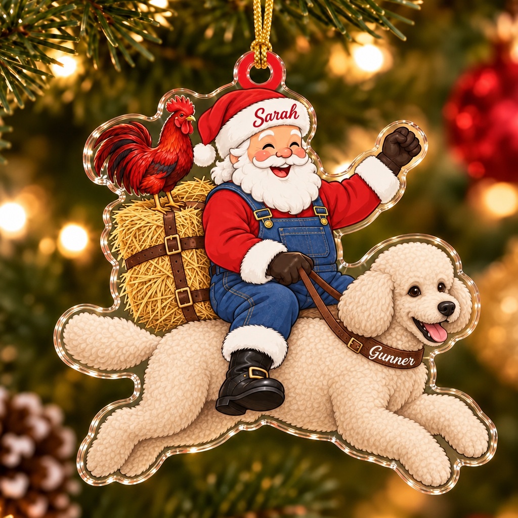 Farmhouse Santa Custom Name Dog Ornament