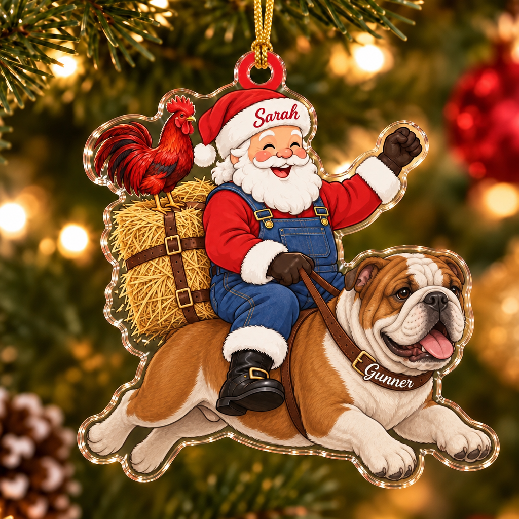 Farmhouse Santa Custom Name Dog Ornament
