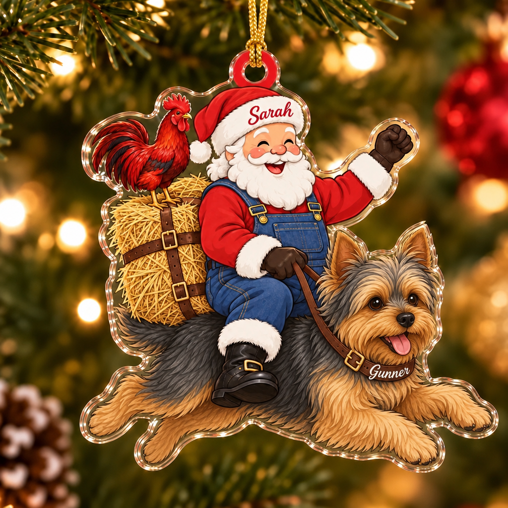 Farmhouse Santa Custom Name Dog Ornament