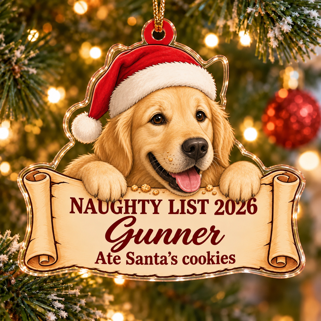 Naughty List 2026 Custom Name Dog Ornament