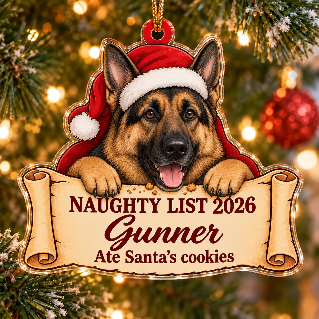 Naughty List 2026 Custom Name Dog Ornament