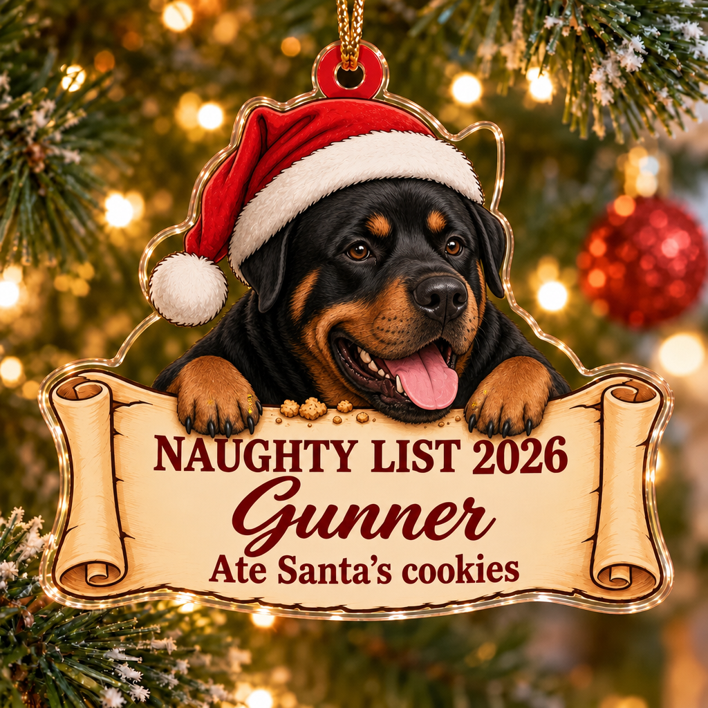 Naughty List 2026 Custom Name Dog Ornament
