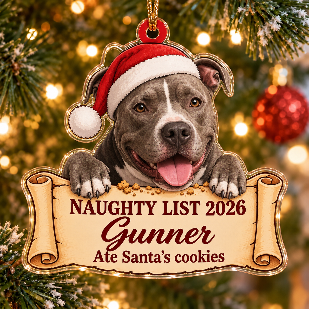 Naughty List 2026 Custom Name Dog Ornament