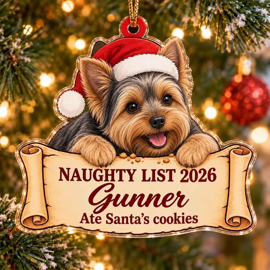 Naughty List 2026 Custom Name Dog Ornament
