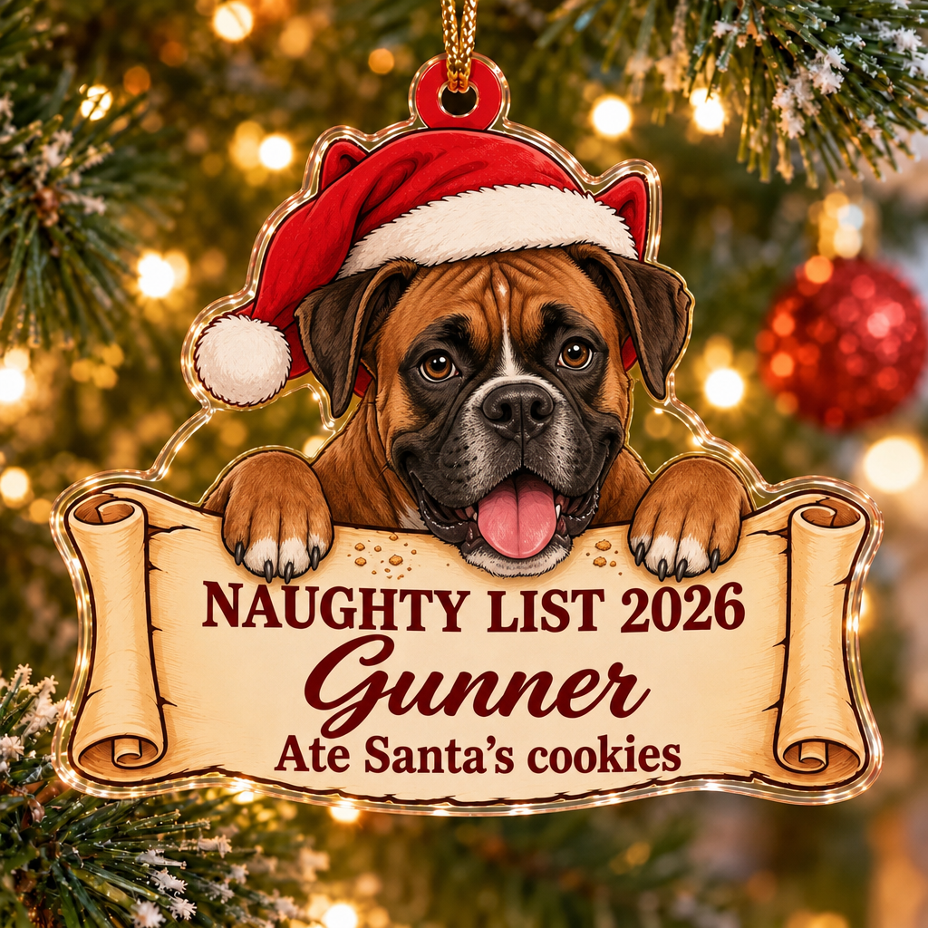 Naughty List 2026 Custom Name Dog Ornament