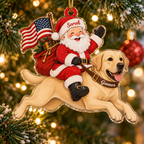 Stars and Stripes Santa Custom Name Dog Ornament