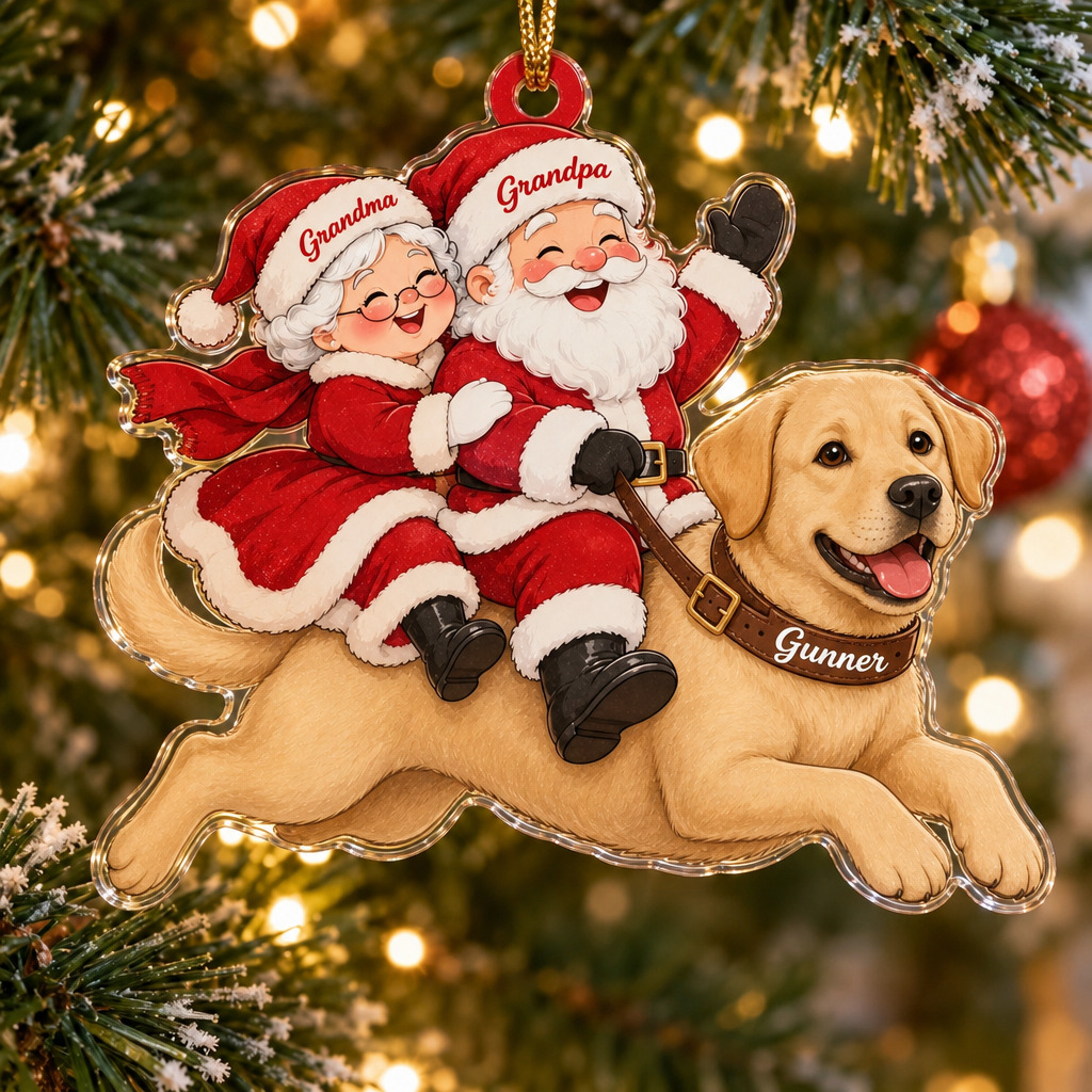 Santa and Mrs Claus Custom Name Dog Ornament