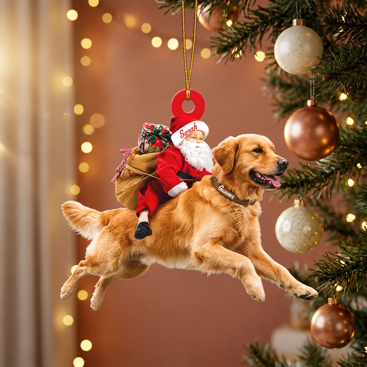 Santa's Dog Express Custom Name Ornament