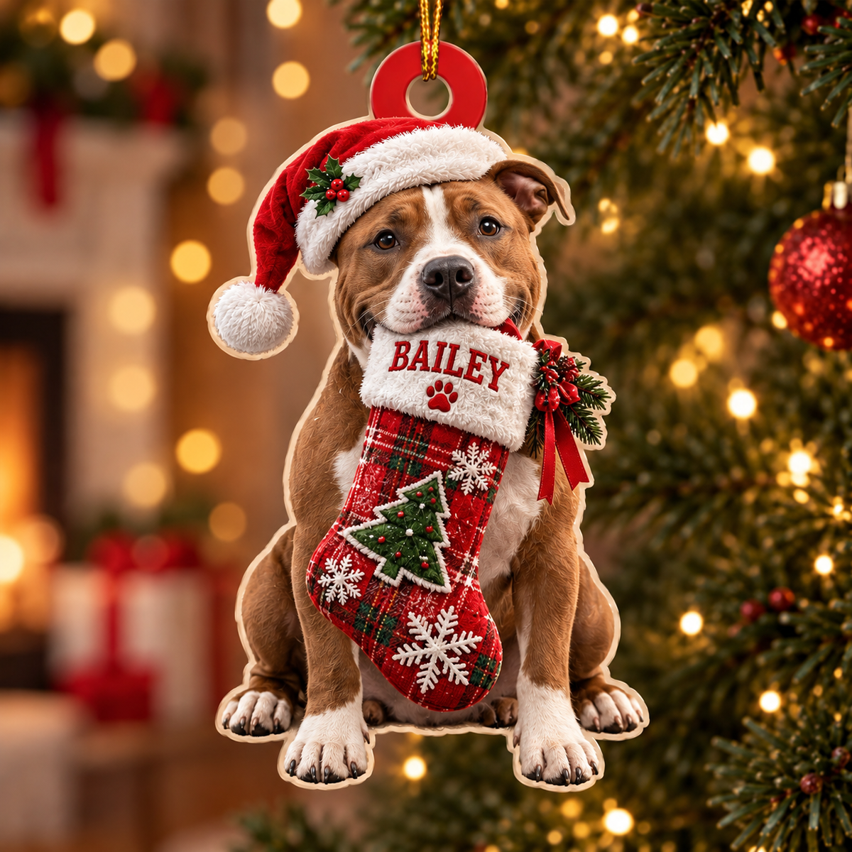 Personalized Dog Christmas Ornament – Custom Pet Name Stocking Ornament