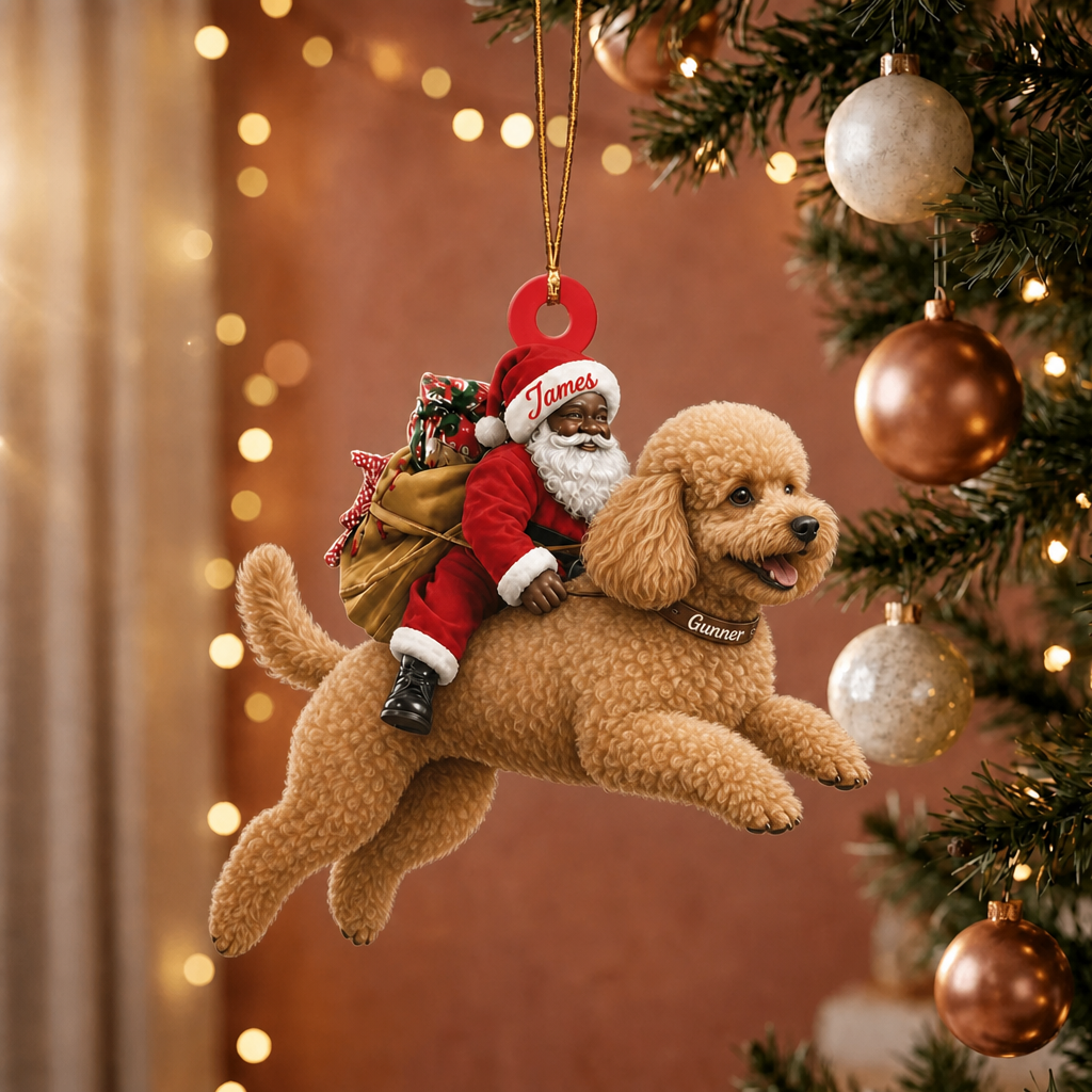 Black Santa's Dog Express Custom Name Ornament