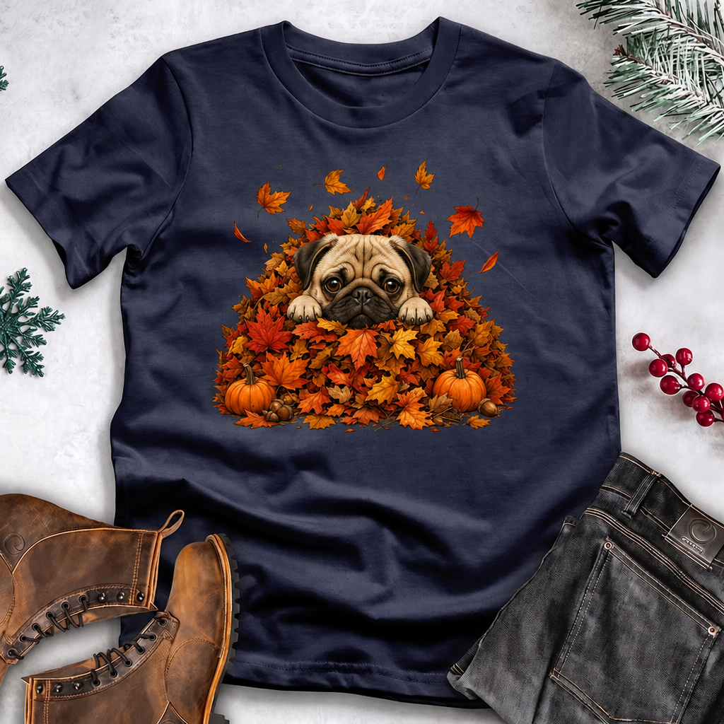 Fall Season Dog T-Shirt – Leaves & Pumpkins